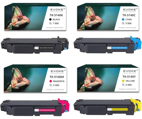 Tonerkartuschen für Kyocera TK-5140 CMYK, 7.000 Seiten, Schwarz + 5000 Seiten pro Farbe, TK5140, kompatibel mit M6030, M6530, P6130, 4 Stück