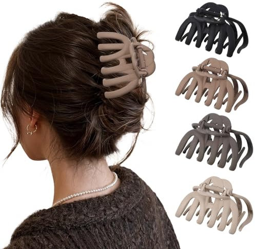 MBAIYO 4 Stück Große Haarklammer, 9.5cm Rutschfeste Haarspangen Damen Dickes Haar 4 Neutrale Farben Hair Claw Clips Oktopus Klammer Klaue Haarclips Starker Halt Haarstyling Zubehör für Frauen Mädchen