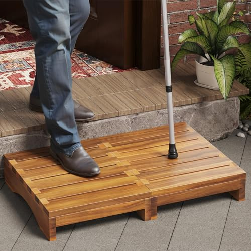 Kzeirm Wooden Platform Step Stool, Acacia Wood Steps for Outdoor Use | Non-Slip Prefab Porch Steps for Outside, Small Half Step Platform for front door/patio, 3.5 Height for Adults and Elderly