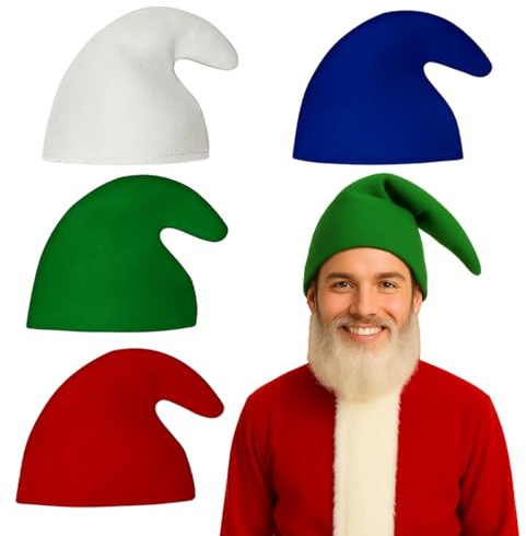 BrKern Zwergenmütze für Erwachsene, 4er Set Partyhut - Lustiges Gruppen Kostüm Accessoire für Karneval, Weihnachtsmützen Weihnachten & Themenpartys - Elf Hut