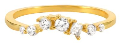 Skcess Bague Promise en or jaune 9 K/14 carats Moissanite blanche, ronde avec moissanite blanche ronde pour femme, 61 (19.4), Métal précieux, Moissanite