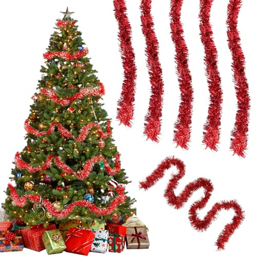 10pcs x 2M Metallische Girlande Weihnachtsbaum, Rot Lametta Weihnachtsbaum, Glänzend Lametta Girlande, Girl ande Weihnachten Deko, für Weihnachts Baum Weihnachtsfeier, Geburtstagsparty Dekoration (D)