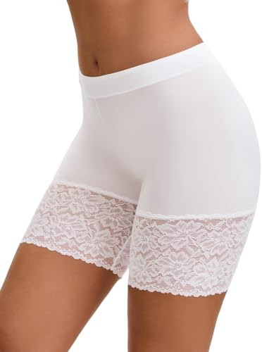 INNERSY Radlerhose Damen Kurz für Kleid Spitze Anti Scheuern Oberschenkel | Hose Unter Rock Leicht, Anti Chafing Shorts Dünn, 100% Baumwolle Schritt, Chub Rub Unterziehhose, Weiche Kurze leggins Seidig