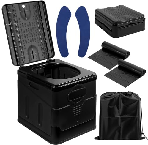 Zorplex Tragbare Campingtoilette Set, Faltbares Outdoor WC mit 25L Fassungsvermögen, 24 Müllbeuteln, Transporttasche & Sitzpolster, Mobile Trenntoilette für Camping, Wohnmobil und Reisen (Schwarz)