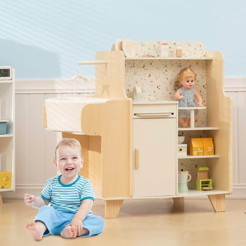 Ensemble de jouets en bois pour bébé avec berceau, lavabo et machine à laver