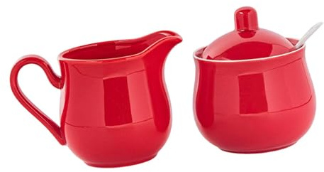 Ioensy Sugar And Creamer Set, Consisting of Creamer, Sugar Bowl with Lid And Spoon, Red