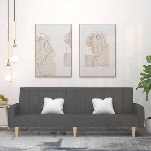 Mandloder Schlafsofa 2-Sitzer Dunkelgrau, Stoffbezug, modernes Sofa zum Ausziehen, vielseitig einsetzbar für Wohnzimmer & Gästezimmer, Robustes Bettsofa, 220x84,5x69 cm