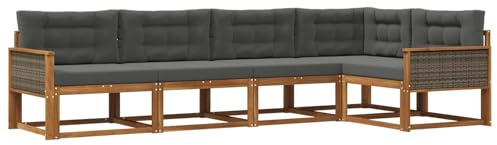 vidaXL Outdoor-Sofagarnitur mit Kissen 5 pcs Natur und Anthrazit, Moderne Terrasse, langlebige Outdoor-Möbel, wetterfeste Lounge, gemütliches Sofa, vielseitige Pool-Couch