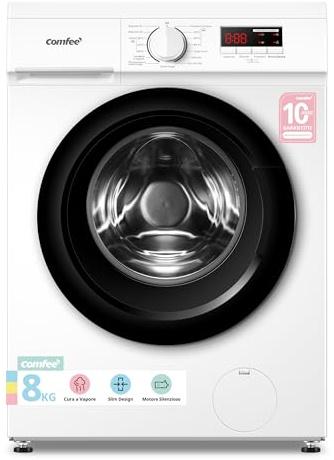 COMFEE' Lavatrice Slim 8 kg Classe A 1400 Giri Motore BLDC Silenzioso | 15 Programmi, Steam, Quick Wash e Design Compatto per Famiglie CFP01EW80W
