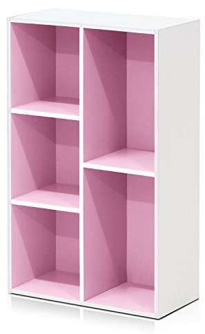 Furinno Luder 5-Cube Reversible Open Shelf, White/Pink