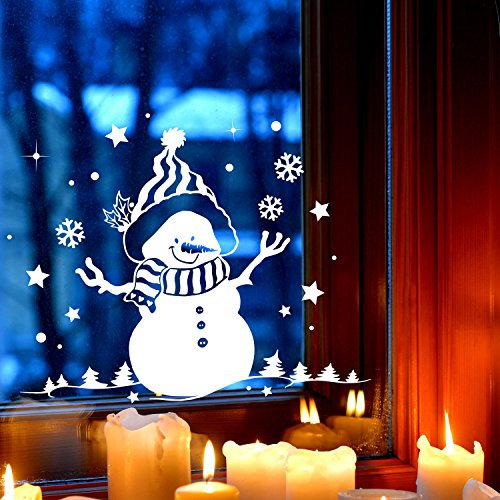 Fensterbild Schneemann & Bäume Fensterbilder Fensterdeko Winterlandschaft 27x21cm + Sterne & Schneeflocken selbstklebend für Kinder M2257 ilka parey wandtattoo-welt®