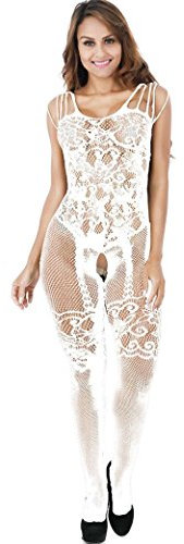 PowerFul-LOT Bodystocking,Plot Frauen Sexy erotik Dessous Netzstrumpf Ohne Schritt ouvert Bodystocking offen Crotch Body Nachtwäsche Versuchung Nightgown Nighty Unterwäsche Pajama (Weiß)