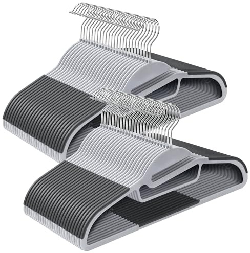 SONGMICS 50 Stück Kleiderbügel, hochwertige Kunststoff-Kleiderbügel, robust, S-förmige Öffnung, rutschfest, platzsparend, um 360º drehbarer Haken, 41 cm lang, hellgrau und dunkelgrau UCRP44 1G-50