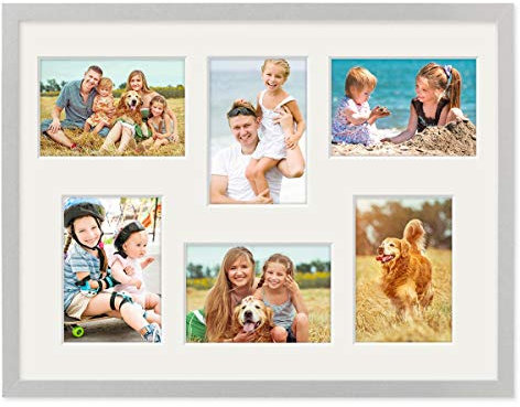 PHOTOLINI Bilderrahmen für 30x40 Holz Silber aus MDF, Fotorahmen 30 x 40 cm mit Passepartout für 6 Bilder, bruchsicheres Acrylglas, 40 x 30 zum Aufhängen, Zubehör - Rahmen 30x40 für Fotos & Poster