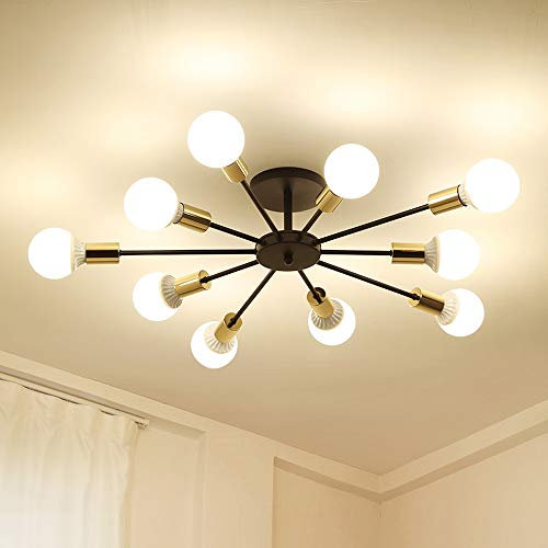 Dellemade Sputnik Kronleuchter,10-Licht Vintage Pendelleuchte für Esszimmer, Wohnzimmer, Küche, Büro, Café, Restaurant, Schwarz