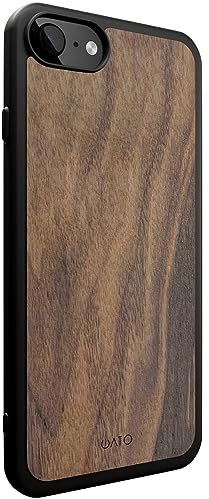 iATO iPhone SE 2022 & 2020, 8/7 Wood Case. Unique & Classy Shockproof Protective Cover. Wireless Charging Compatible Real Wooden Overlay on Soft Black TPU - Natural Walnut