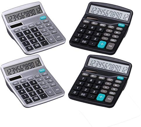 LICHAMP Desk Calculators with Big Buttons and Large Display, Office Desktop Calculator Basic 12 Digit with Solar Power and AA Battery (4 Packs Included), 4 Bulk Pack