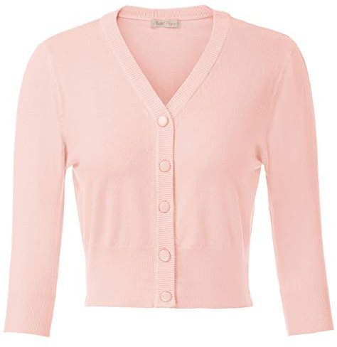 Belle Poque Manteau Laine Femme Manche 3/4 Gilet Vintage Couleur Unie Retro Grande Taille,Rose Clair (928-10),XXL