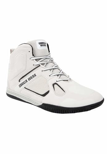 Gorilla Wear Bodybuilding Fitness Schuhe Troy High Tops - Weiß - Sport Freizeit Alltag Training Workout Schnürsenkel mit Logo Bequem Extra Starker Halt für Herren, 44