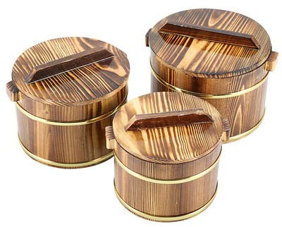 WSHA Cuenco de arroz japonés de Madera para Sushi con Tapa, Tina mezcladora de arroz Hangiri Sushi Oke para Restaurante, Herramienta de Cocina para el hogar, Accesorio para Sushi,18cm