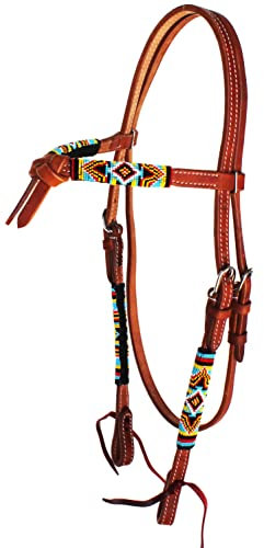 CHALLENGER Horse-Show-Zaumzeug, Western-Leder, mit Perlen besetzt, geknotet, 79RT03HB