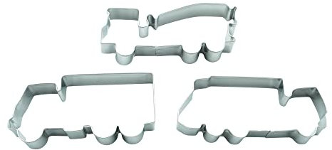 BekkiB 530903-3er Ausstecher-Set Fahrzeuge - Ausstechformen Müllauto, Betonmischer und LKW - Formen aus Edelstahl sind spülmaschinengeeignet