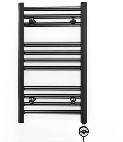 Myhomeware 450mm Wide Black Electric Bathroom Heated Towel Rail Thermostatic Warmer Radiator Precise Control (450 x 600 mm (BTU: 927))
