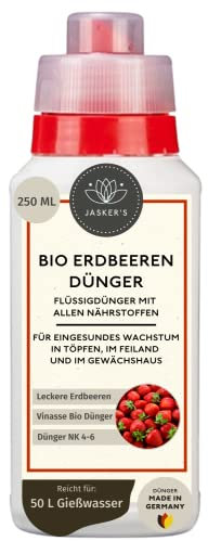 Bio Erdbeerdünger flüssig 250 ML - 100% Bio-Dünger mit Vinasse & viel Kalium - Organischer Erdbeer Dünger - Obst-Dünger - Bio Beerendünger flüssig für Erdbeeren im Freiland & Kübel