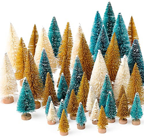 30 Stück Mini-Weihnachtsbäume, künstliche Weihnachtsbaum-Flaschenbürste, Bäume, Weihnachten mit 5 Größen, Sisal-Schneebäume mit Holzsockel für Weihnachtsdekoration, Tisch, Basteldekorationen