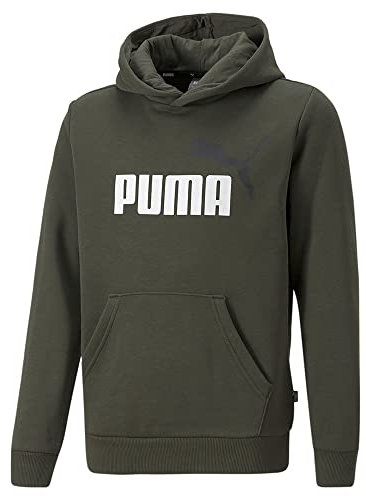 PUMA Ess+ 2 col Big Logo Hoodie FL B Felpa in Pile, Verde (Forest Night)/Bianco, 6 Años Unisex-Bimbi
