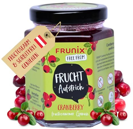FRUNIX-Fruchtaufstriche in 8 Sorten: fructosearm, sorbitarm, vegan, glutenfrei, ohne Zitronensäure, low FODMAP (Cranberry)