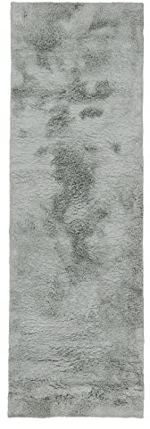 carpetfine Hochflorteppich Silky Läufer Grün Flauschig weicher Langflor Shaggy Teppich 80x300 cm für Wohnzimmer, Schlafzimmer & Kinderzimmer