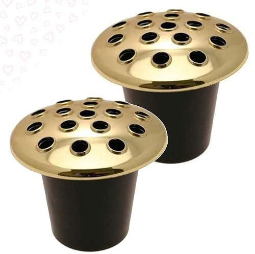 1Buy UK Set of 2 Vase GOLD Memorial Grave Vases & Lids For Fresh & Artificial Flowers Pot +