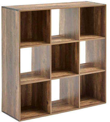 Five Regal mit 9 Fächern, Dunkles Holz, industrieller Stil, Höhe 100,5 cm