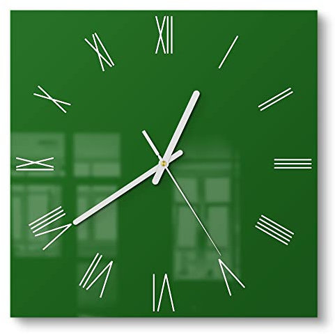 DEQORI Glasuhr | 30x30 cm | Unifarben - Dunkelgrün | ausgefallene leise Design Uhr aus Glas | Wanduhr für Wohnzimmer & Küche | Moderne Hingucker Uhr für die Wand