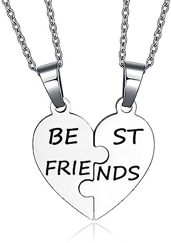 YOTHIWAD Beste Freunde Kette,Herz Puzzle Anhänger mit Gravur Freundschaftskette für 2 Stücke Geburtstag Weihnachts geschenk für Freund Schwester Bruder(Silber)
