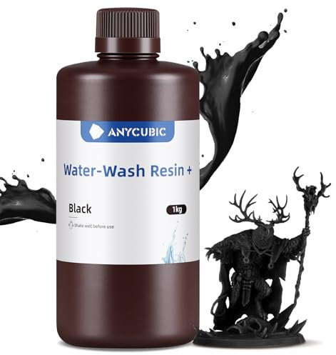 ANYCUBIC Wasser Waschbares Resin 2.0, 3D Drucker Harz Wasserlöslich, UV-Resin 405nm Standard Photopolymer Harz, Geringer Geruch, Geeignet für 4/6/8K LCD 3D-Drucker, Schwarz,1kg