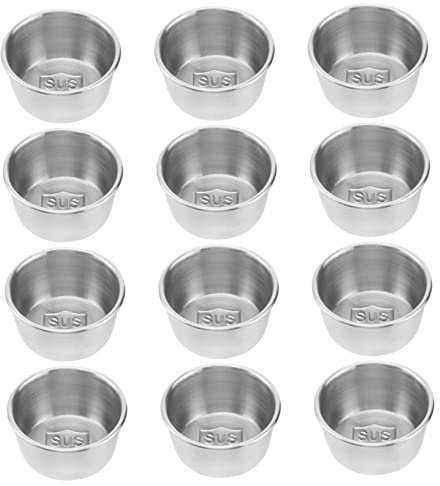 KICHOUSE 12 Piezas Tazón De Condimento Tazas De Aperitivo De Wasabi Cuencos Redondos Recipiente De Inmersión Tazas De Aderezos para Ensalada Tazas De Salsa Acero Inoxidable Taza De Muestra
