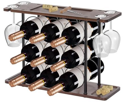 Todeco Range Bouteille Vin Étagère à Bouteille Métalique, Casier à Vin pour 9 Bouteilles, Étagère à Vin pour Cuisine, Bar, Salle à Manger