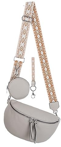 Bauchtasche Umhängetasche Crossbody-Bag Hüfttasche Kunstleder Italy-Design (L.Grey)