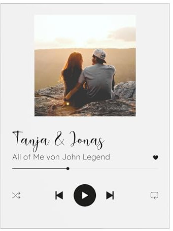 Song Cover Glas Bild mit Foto aus Glas - Personalisierte Geschenke mit Foto - besondere Geschenke für Frauen und Männer - Fotogeschenke für Sie und Ihn - Musik Cover Bild Weihnachtsgeschenke Frauen