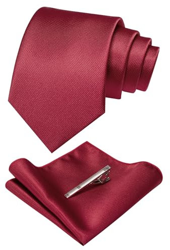JEMYGINS Ensemble de cravates et mouchoir de poche de mariage pour homme - Couleur unie, Rouge profond, M