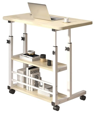 Gtzly Height Adjustable Table Portable Desk for Small Spaces Laptop Table Rolling on Wheels Mobile Couch Desk with Storage Rack (Color : Natural, Size : 60 * 40cm/23.6 * 15.7in)