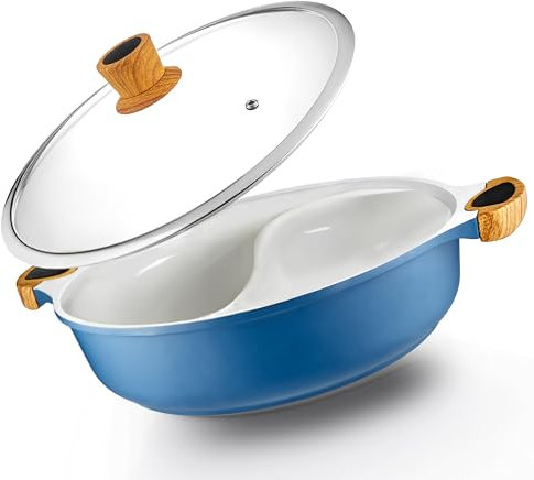 Shabu Shabu Hot Pot mit Trennwand, Antihaft-Pfanne für elektrische Induktion, Gasherd oder Grill – inklusive Silikonlöffel