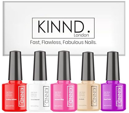 Quick Dry Nail Polish | Valentine Set, 5 x 8ml | Rapid Drying Nail Varnish Sets Gift Box | Red, Pink, Purple, Nude, White | 12 Free, Cruelty Free, Vegan, Made in UK
