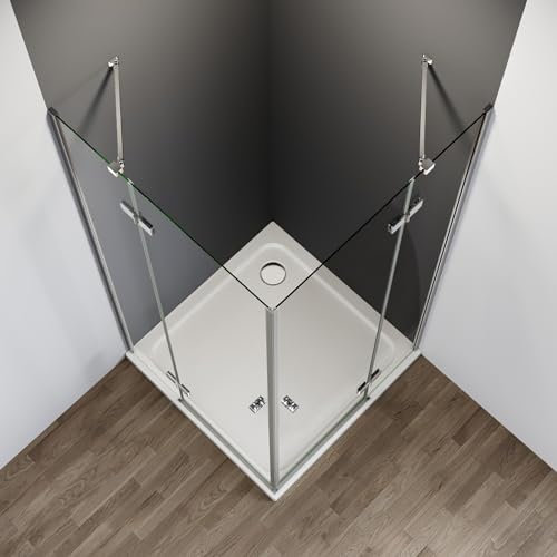 IMPTS Duschkabine Eckeinstieg 120X120cm Doppelt Falttür Falttürkabine Duschtür Duschabtrennung mit Diagonalen Sicherheitsstange 6mm ESG Glas Höhe 185 cm, OHNE Duschwanne und Ablaufgarnitur