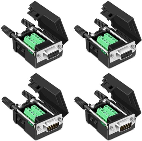 Willwewon 4PCS DB9 Breakout-Stecker, 2Stecker-Buchse RS232 D-SUB serieller zu 9-poliger Port-Klemmenadapter-Stecker, mit Fall, lange Bolzen, Endrohr