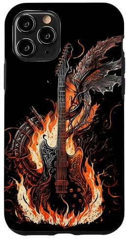 Hülle für iPhone 11 Pro E-Gitarre Metal Band rock geschwungenes Feuer / Flammen