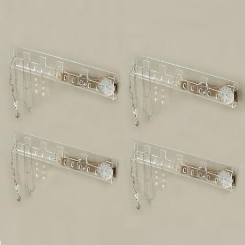 FFK Halsketten-Organizer, Schmuckaufbewahrung, Halter, Armbänder, Ohrringe, Schlüssel, Organizer, Aufhänger, selbstklebende Wand, Acryl, Schrank-Display, einfaches Aufhängen für Ohrstecker, baumelnde