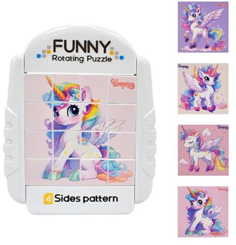 3D Puzzle Geduldspiele für Kinder Einhorn Puzzle ab 3-6 Jahre 4 Puzzles in 1 Einhorn Spielzeug 1 Stück Tiere 16-Gitter Rotating Puzzle Geschenke für Jungen und Mädchen im 3-6 Jahre (Einhörner)